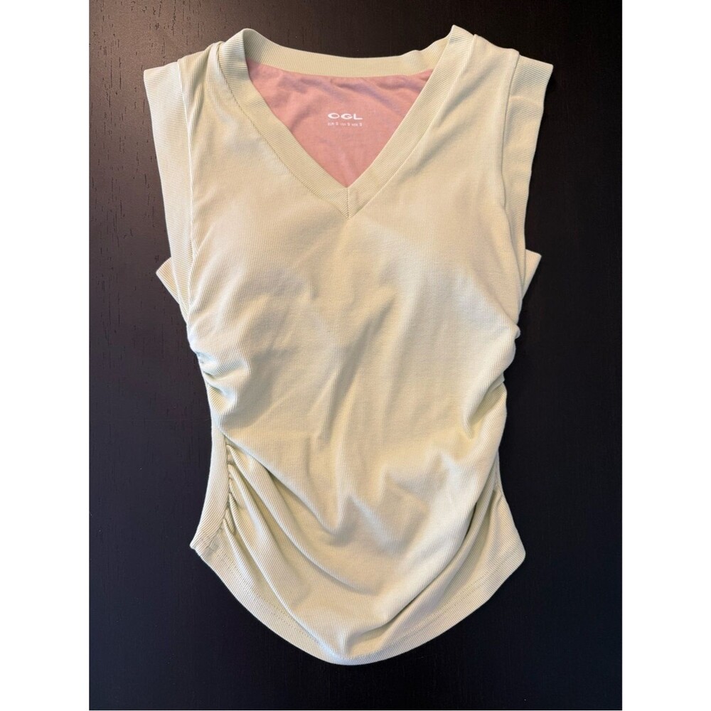 OGL Move V-Neck Sleeveless Ruched Tank Top Lime Green Women’s Size S